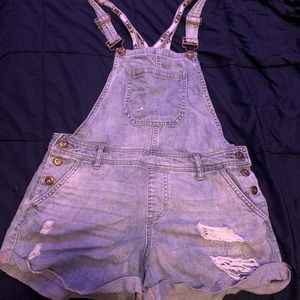Ripped jeaned short overalls